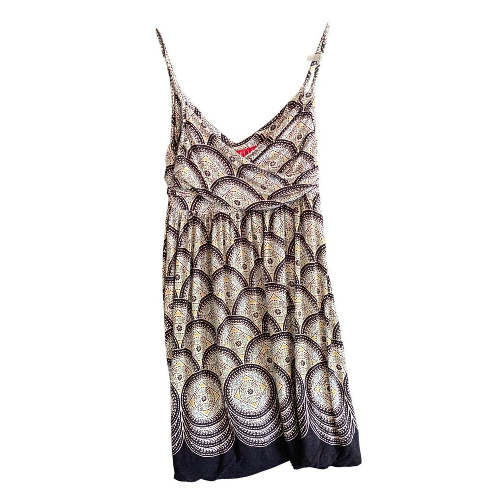 Elle Dress Summer Sundress Blue Green Black Geometric Elastic Waist Women Small